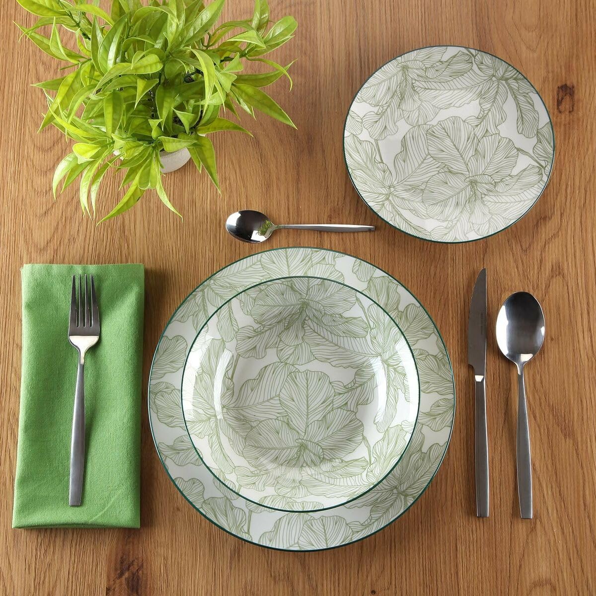 Versa Set de vaisselle Palmier 18 pièces vert porcelaine