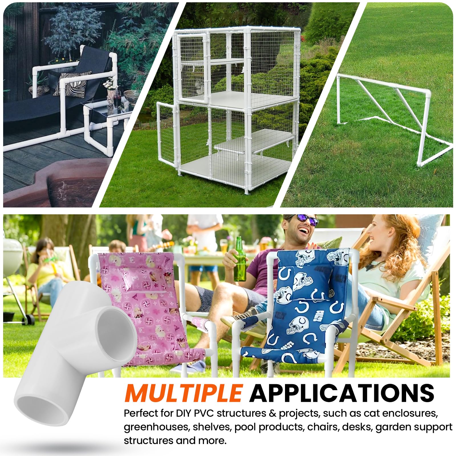SDTC Tech - Juego de 4 conectores de 3/4 pulgadas en T de PVC de 3 vías para muebles de grado codo para bricolaje estante de PVC estructura de soporte de jardín marco de almacenamiento