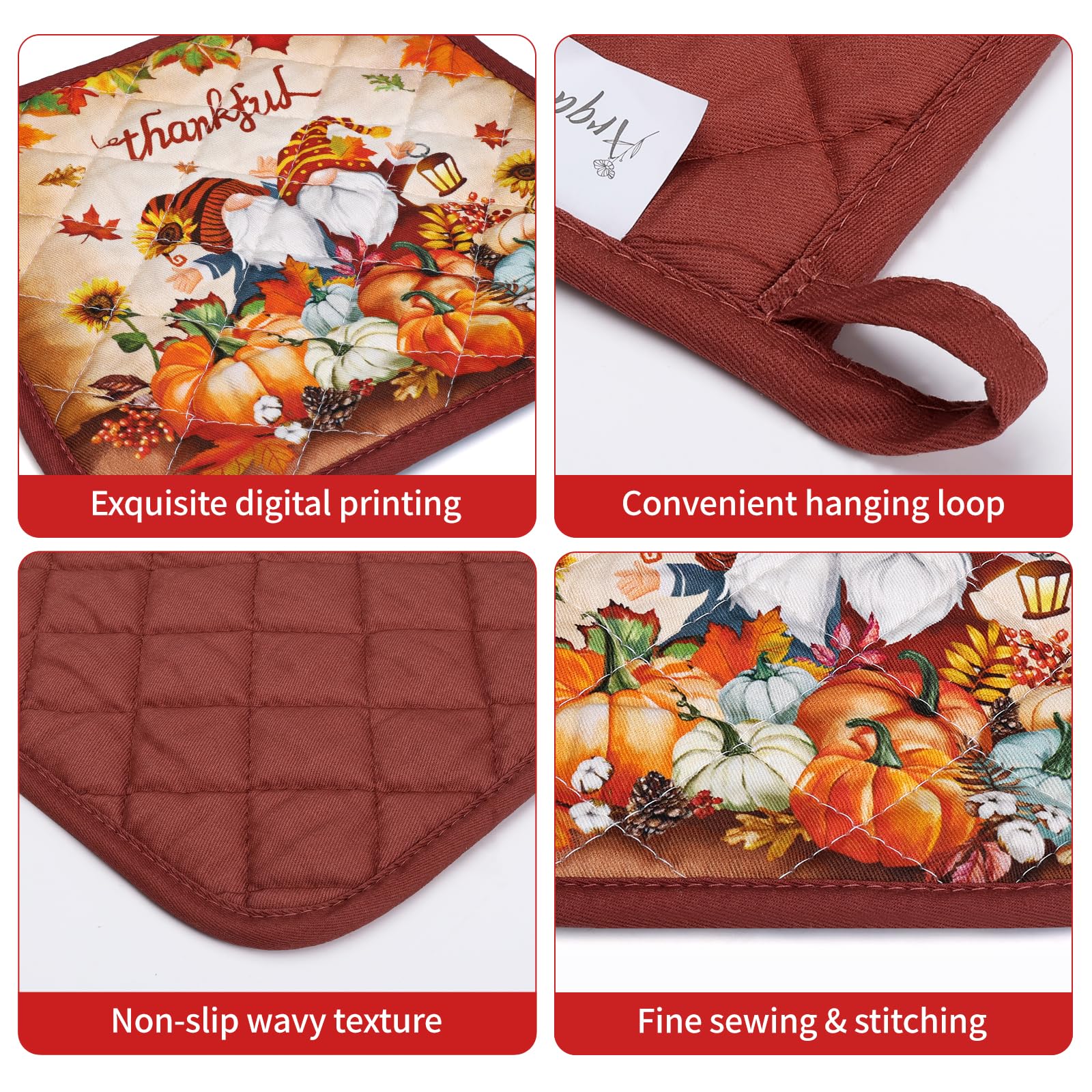 Arquiel Autumn Gnomes Oven Mitts and Pot Holders -100% Cotton - Image 3