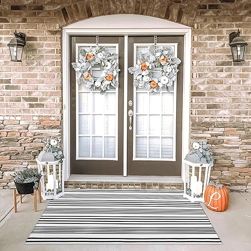 OJIA Alfombra de área para exteriores, 4 x 6 pies, color blanco y negro, lavable a máquina, alfombra de algodón tejida a mano para interiores y