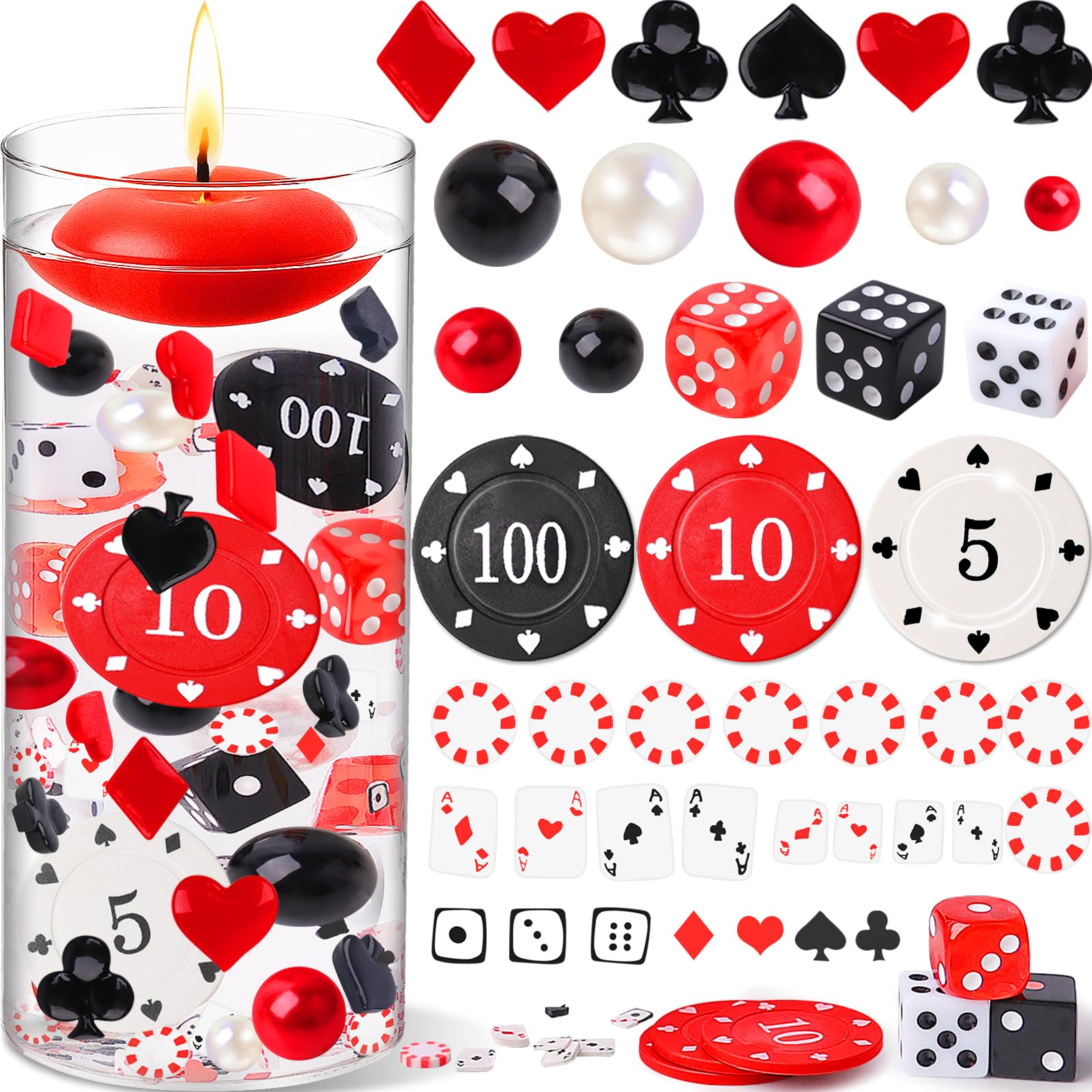 475 PCS Casino Decorations Vase Filler with Card Symbols, Dice & Chips