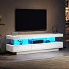 160cm High Gloss TV Cabinet with 3 Drawers and 3 Open Storage Space, TV Stand Cabinet with LED Lights, Modern Entertainment Unit for Living Room, White