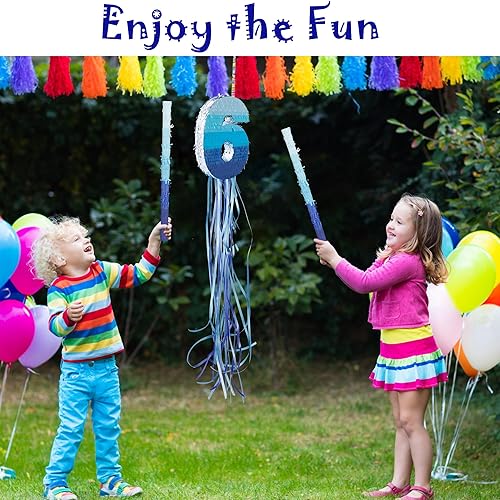 Miniatura 5 de KaxiNeu Piñata de cumpleaños azul número 6 para niños y niñas, fiesta de cumpleaños, piñata, suministros para fiesta temática de cumpleaños, 18 x 14