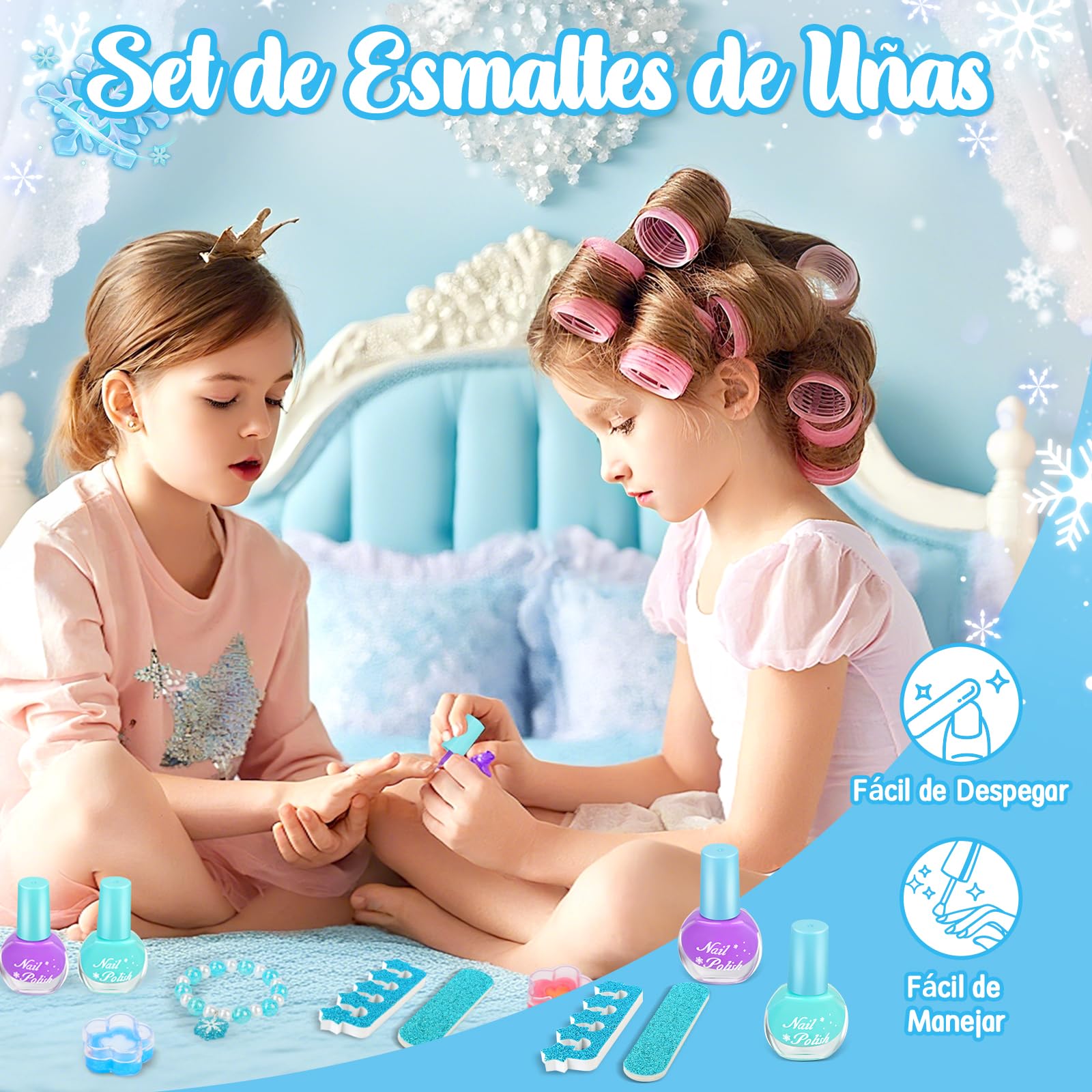 Disfraz Princesa Elsa, Set Maquillaje Niña con Pintauñas, 20 Piezas Juguetes Princesa Elsa, Bolsa de Mano Capa Varita Magica, Regalo de Cumpleaños para Niñas 3 4 5 + Años