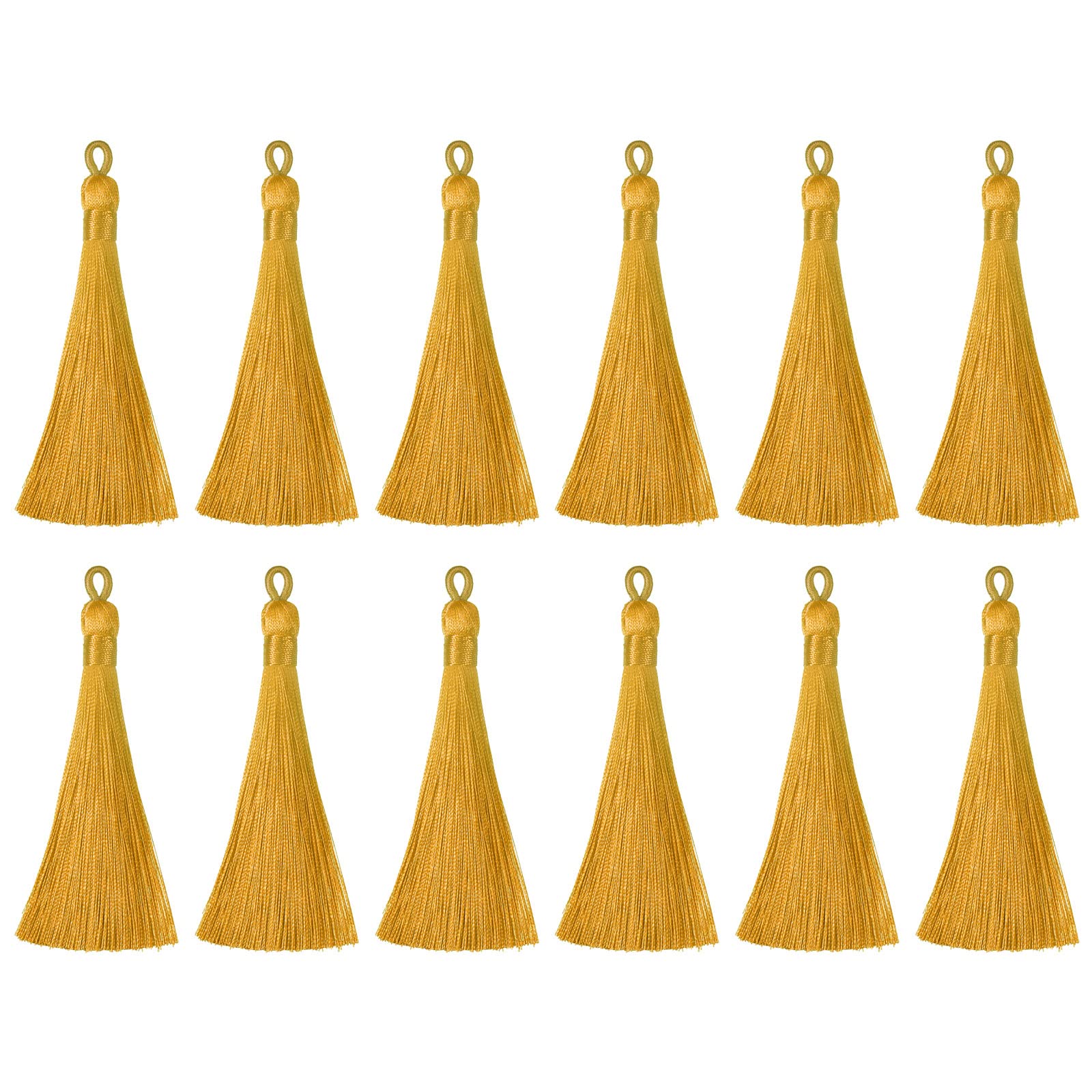 sourcing map Bookmark Tassels - 12Pcs 3.66" Silky Soft Mini Tassel with Loops for Keychain Graduation Handmade DIY Craft Accessory, Wheat