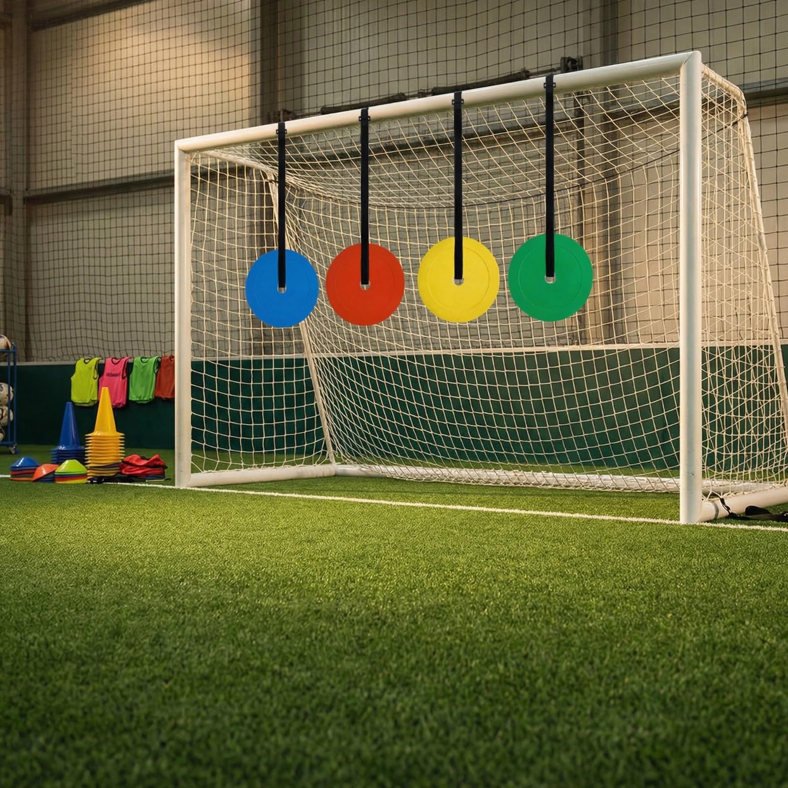 Obiettivi di Calcio, 4 Pezzi 15 cm Scopo del Calcio Esterno, Dischi bersaglio e Cinghie Regolabili per Gabbia di Calcio Pieghevole, Bersagli di Tiro Attrezzature di Allenamento per Migliorare la
