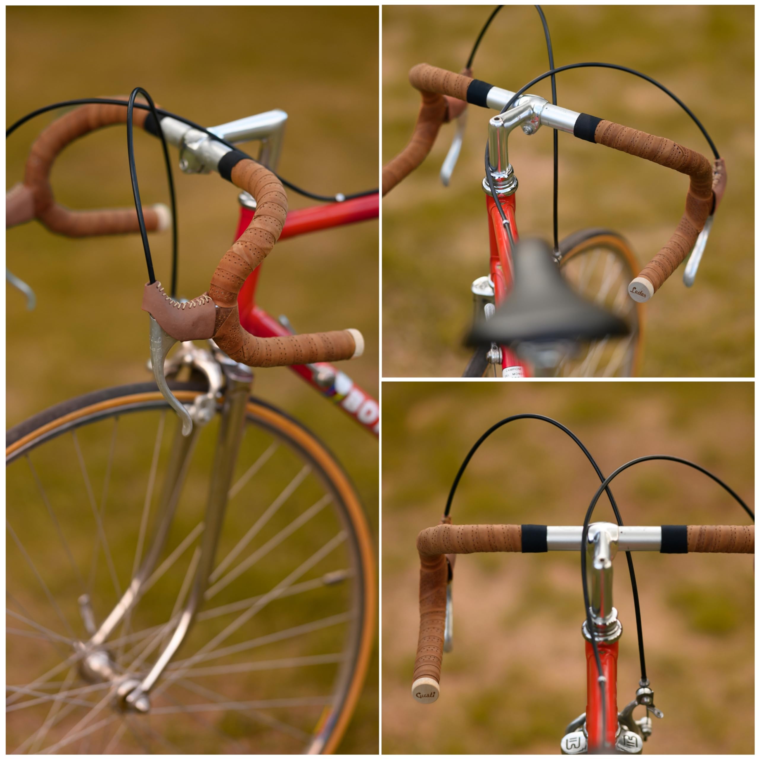Gusti ruban pour guidon de bicyclette cuir - liège 200 cm Fausto C. Guidoline pour poignée de bicyclette cuir accessoires vélo de course brun clair
