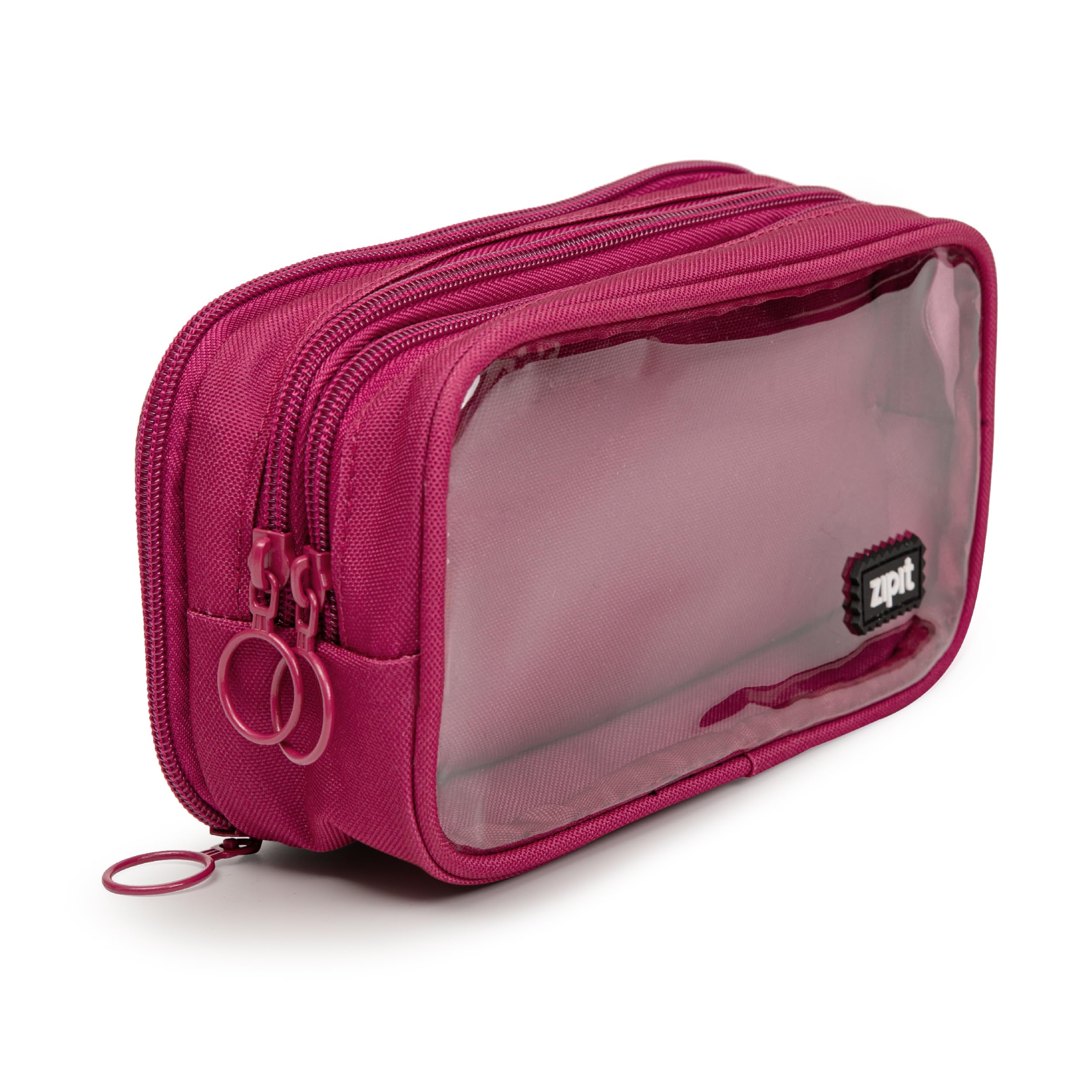ZIPIT Half & Half Pencil Case for Girls, 3 Compartment Zipper Pouch for School, Stationery Bag for Teen and Adults, Pink