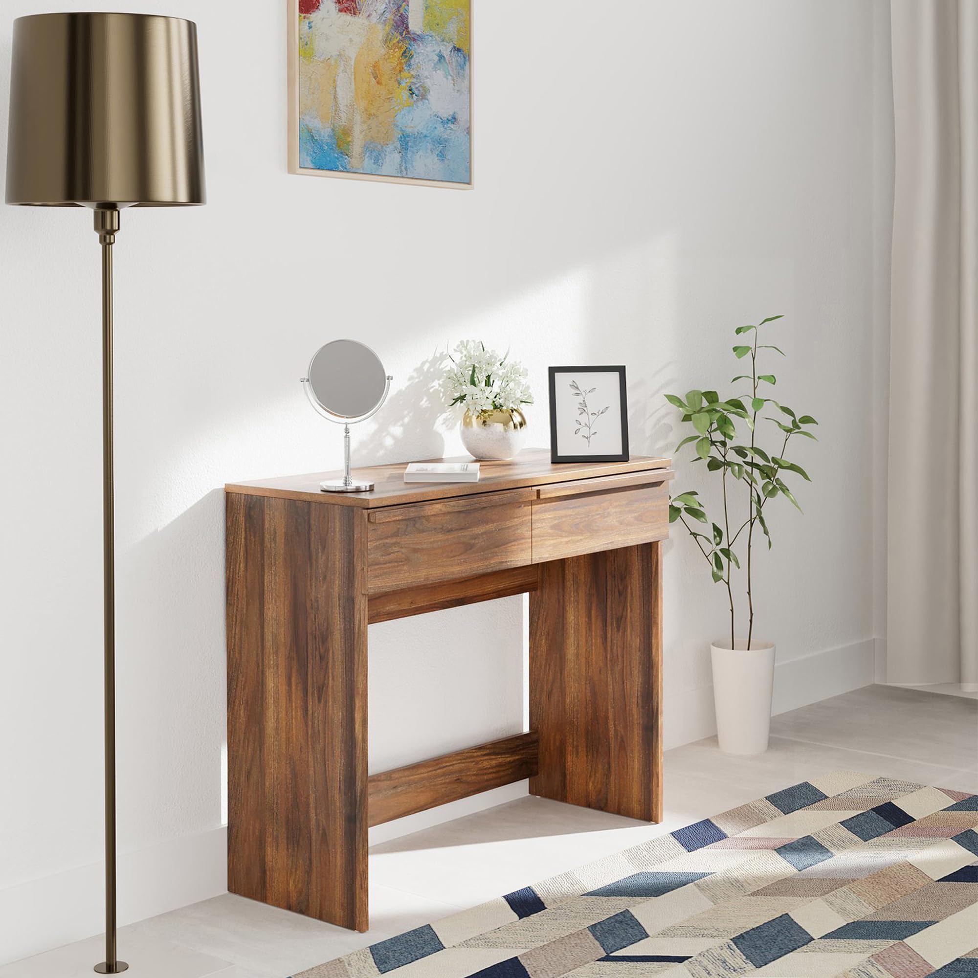 Amazon Brand - Solimo Krestel Engineered Wood Desk | Console Table | Dressing Table (2 Drawers with Wrapping Handle, Columbia Finish) (B0BSLBJ1HD) Amazon Price History, Amazon Price Tracker