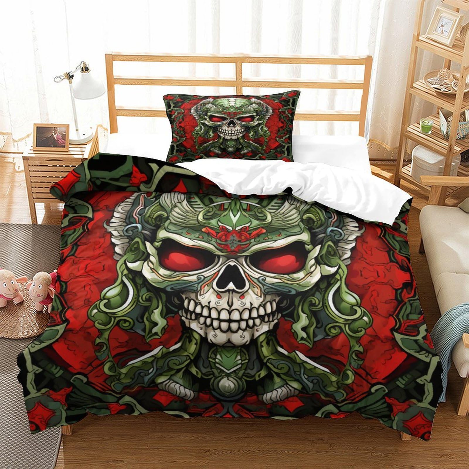 P1S9U7W5Y Gothic Skull 3D Printed Duvet Cover Set 3pcs Microfiber Skull Bedding Set Single