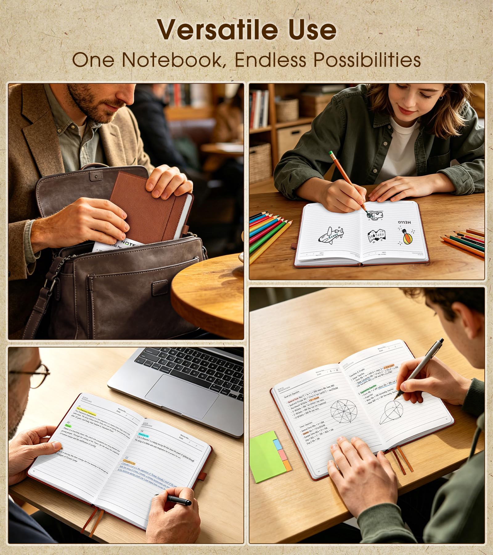Cuaderno rayado, diario de cuero de tapa dura A5 para escribir, 160 páginas numeradas, cuadernos de diario de 5.7 x 8.3 pulgadas para hombres y mujeres, diario de papel grueso con rayas universitarias