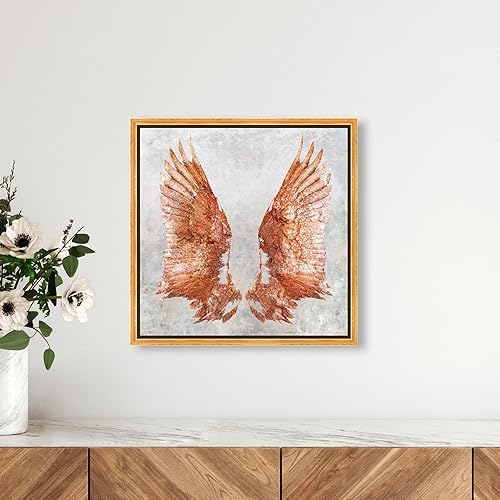 Miniatura 3 de The Oliver Gal Artist Co. Lienzo enmarcado para pared, diseño de alas de oro rosa, decoración del hogar, 16 x 16 pulgadas, rosa, gris