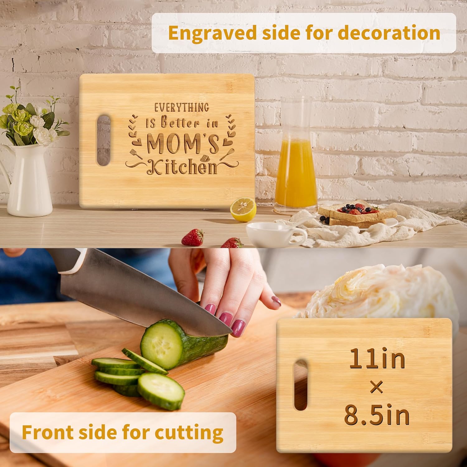 Mom Gifts, Unique Birthday Gifts for Mom from Daughter Son, Happy Birthday Presents for Mother, 11x8.5 inch Engraved Bamboo Cutting Board for Christmas Thanksgiving - Image 6