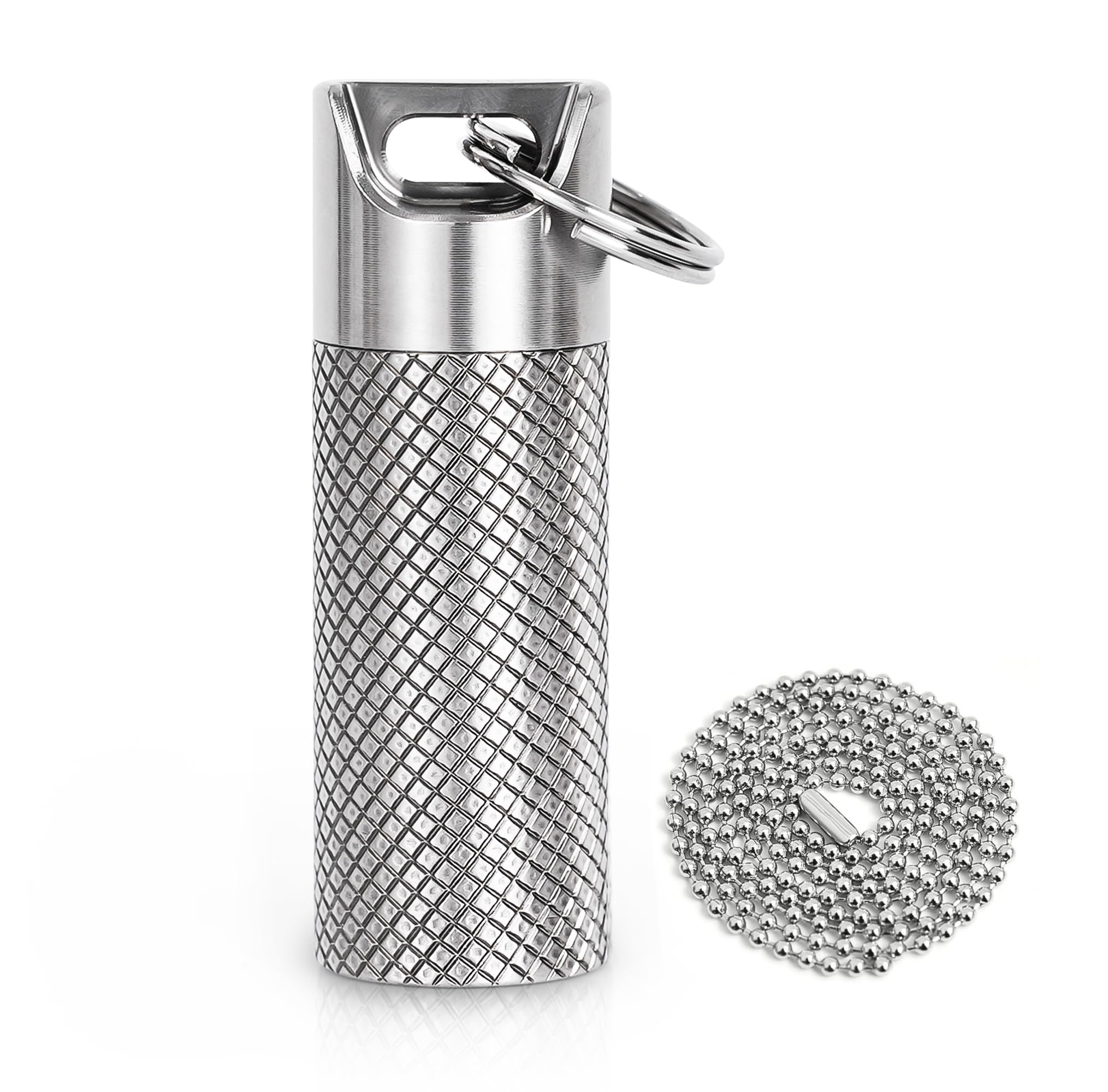 Mini Pill Box, Titanium Pill Holder Waterproof & Lightweight, Keychain Pill Container for Emergency Pills, Pill Fob with Necklace, Pocket Purse Pill Case for Outdoor Travel Camping