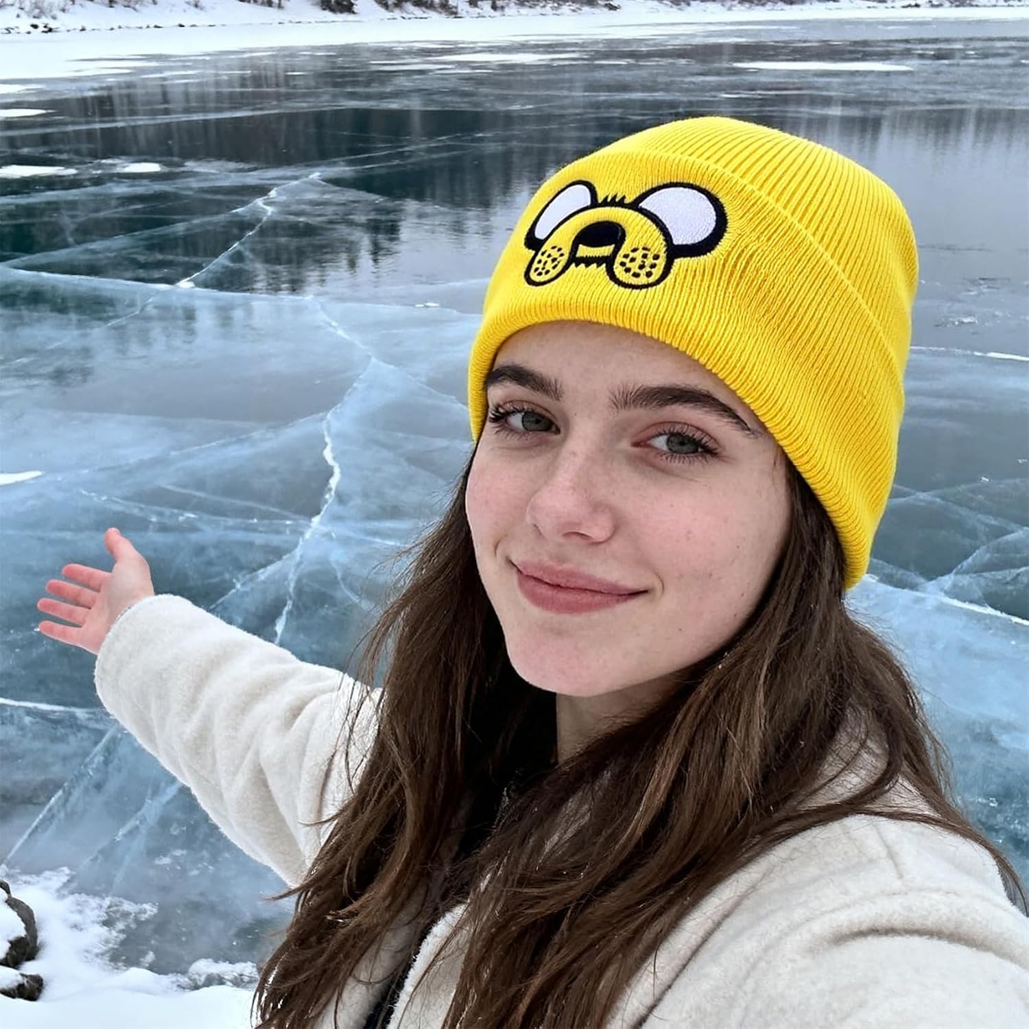 Beanie for Men Women, Unisex Cuffed Yellow Beanies Embroidered Winter Beanies Hats Cartoon Designed Warm Skull Knit Hat Halloween Party Beanie