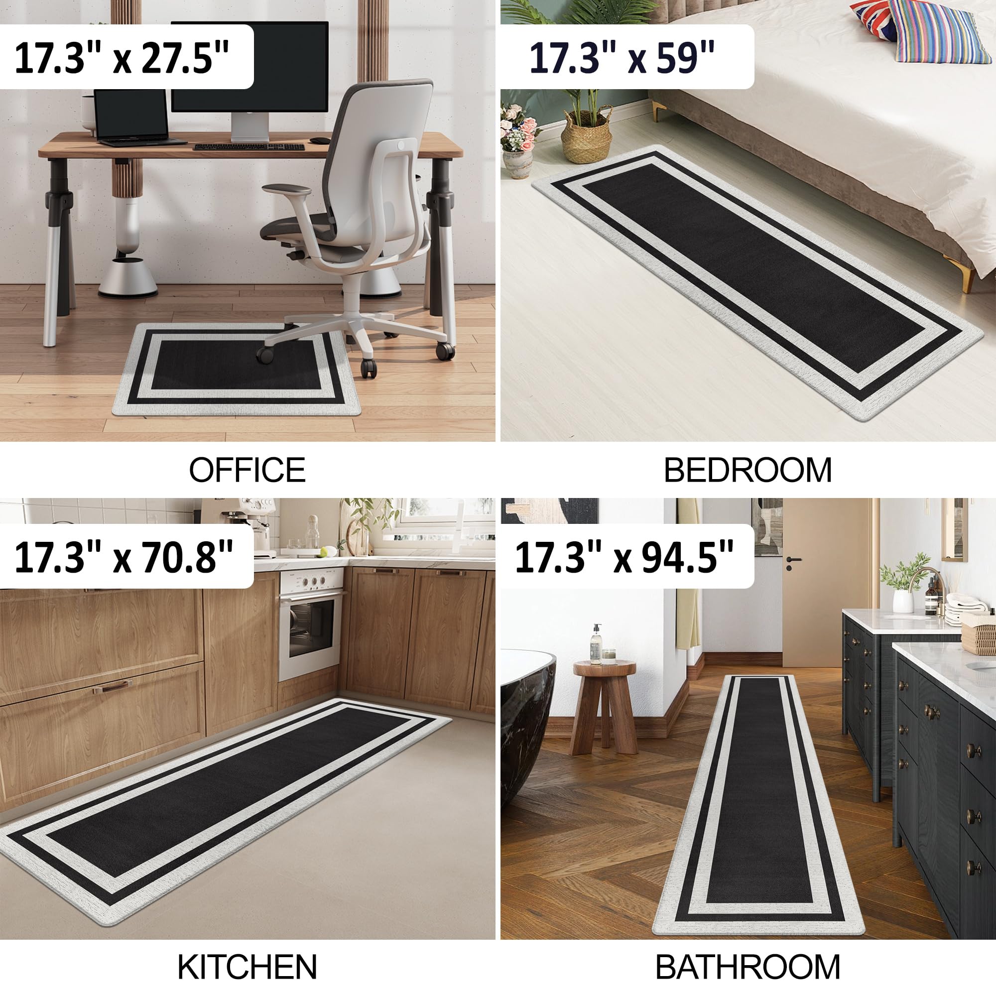 Tapetes de cocina antifatiga acolchados de espuma viscoelástica, alfombras de cocina antideslizantes cómodas de pie para oficina, hogar, lavandería, impermeables y ergonómicos (17.3 x 59