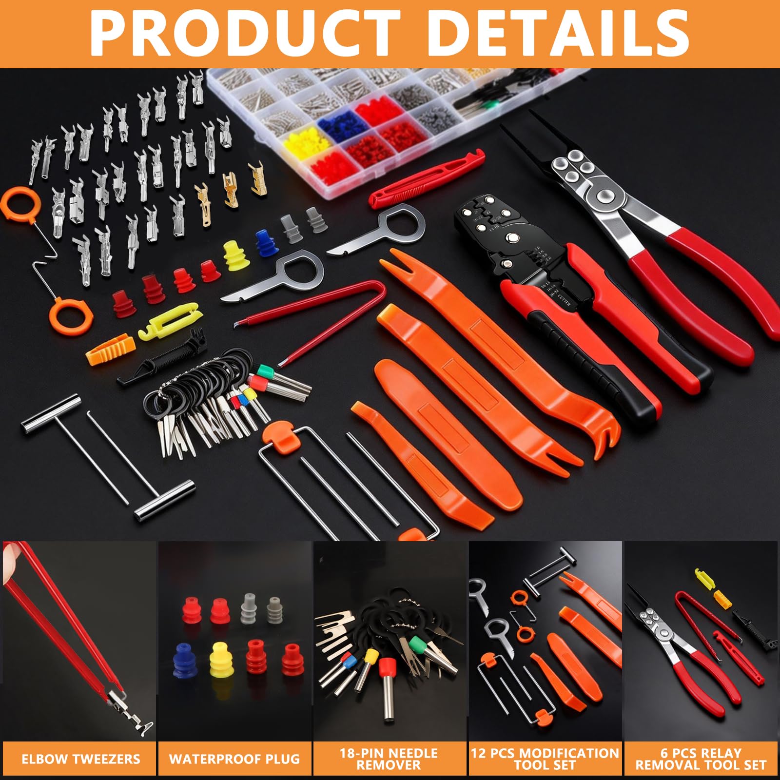 Kit de 988 conectores eléctricos automotrices, kit de 28 tipos de terminales eléctricos con herramienta de crimpado, removedor de fusibles de relé y herramienta de desmontaje de automóvil, terminales