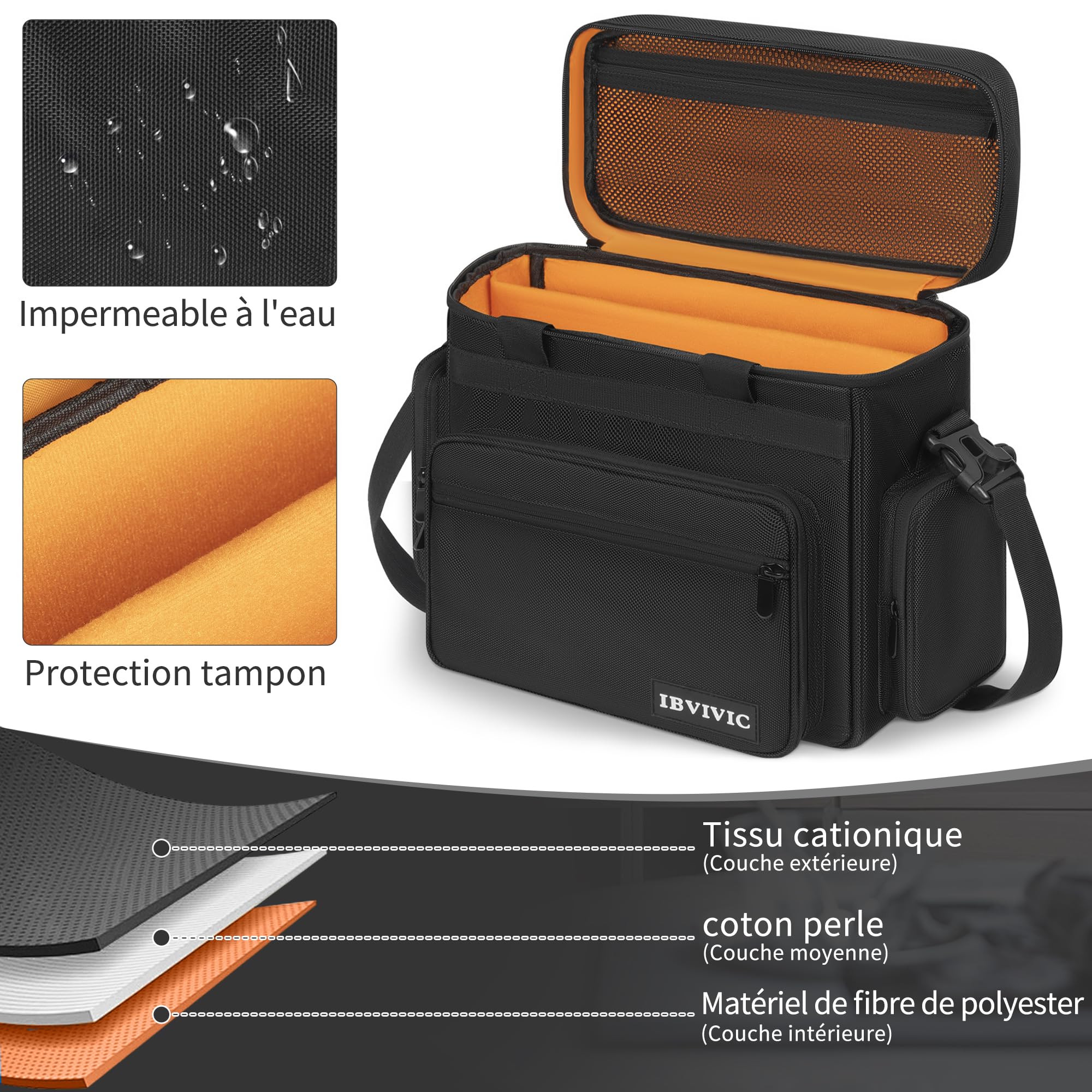 OUUTMEE Sac de Transport pour Disques Vinyles avec 1 Séparateur Amovibles, Sac pour Disques Vinyles Imperméable de 7/10/12 Pouces Pouvant Compatible avec 30 LP pour Voyage et Collection (Petit)