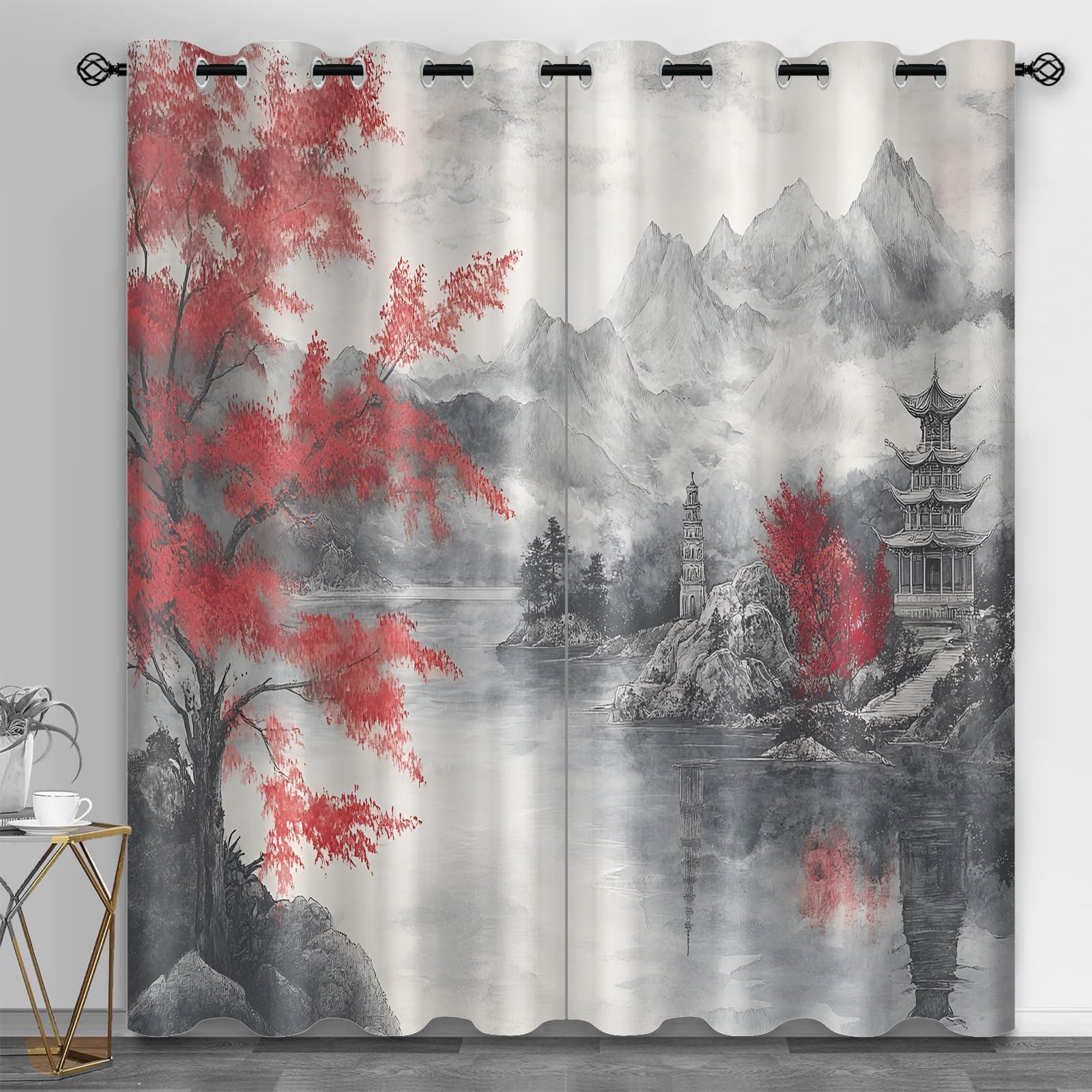 Rideaux courts paysage chinois pour illuminer la cuisine et le loft avec élégance