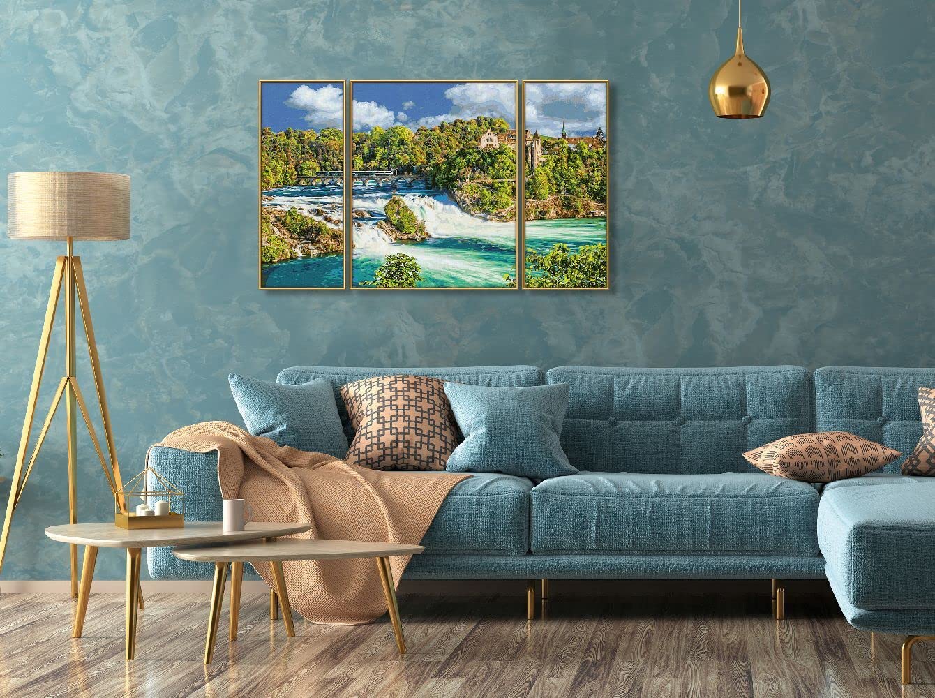 Schipper 609260888 Dipingere con i Numeri, Spettacolo Naturale Rheinfall, Pittura per Adulti, Inclusi pennelli e Colori acrilici, trittico, 50 x 80 cm