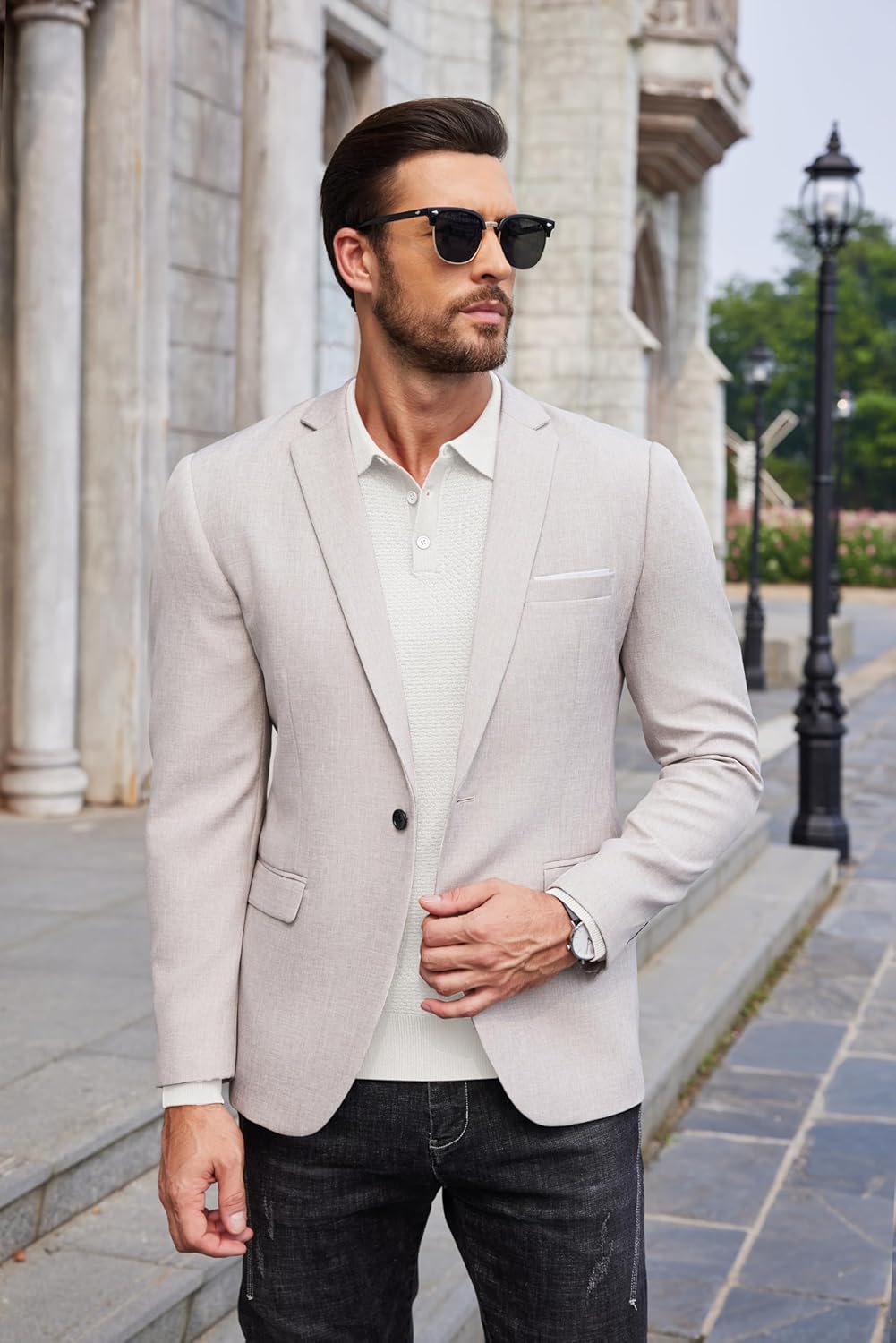 COOFANDY Men's Knit Polo Sweater Long Sleeve Casual Collared Quarter Button Golf Waffle Textured Sweater - Image 4