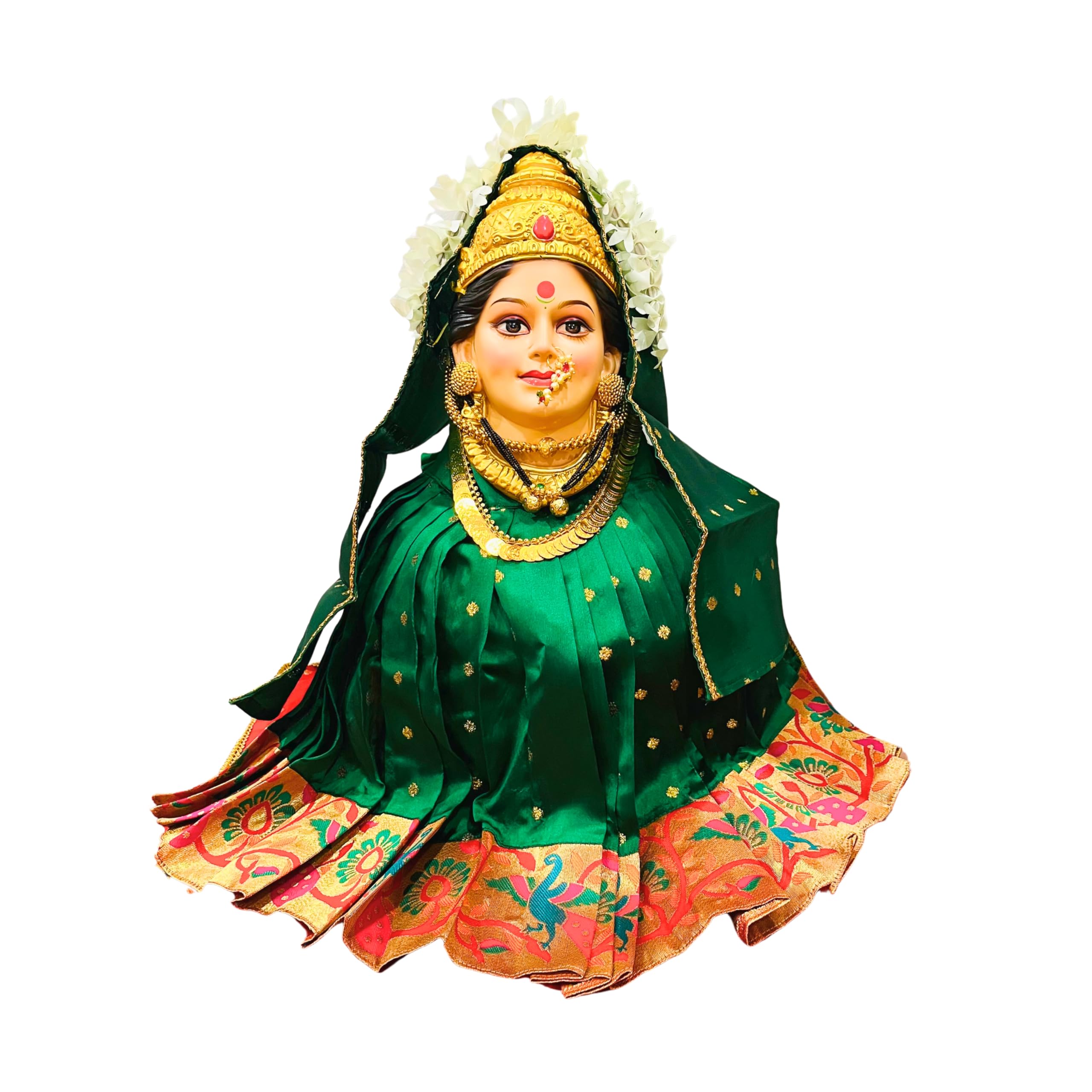 Punyatva Kalash Paithani Ghagra (Green, Large) / MATA Rani Poshak for Varalakshmi, Ma Laxmi, Goddess Durga, Radha, Gangaur Saree/Chunri Patka Lehenga Dress/Navaratri Margashirsha Devi Pooja-image-27
