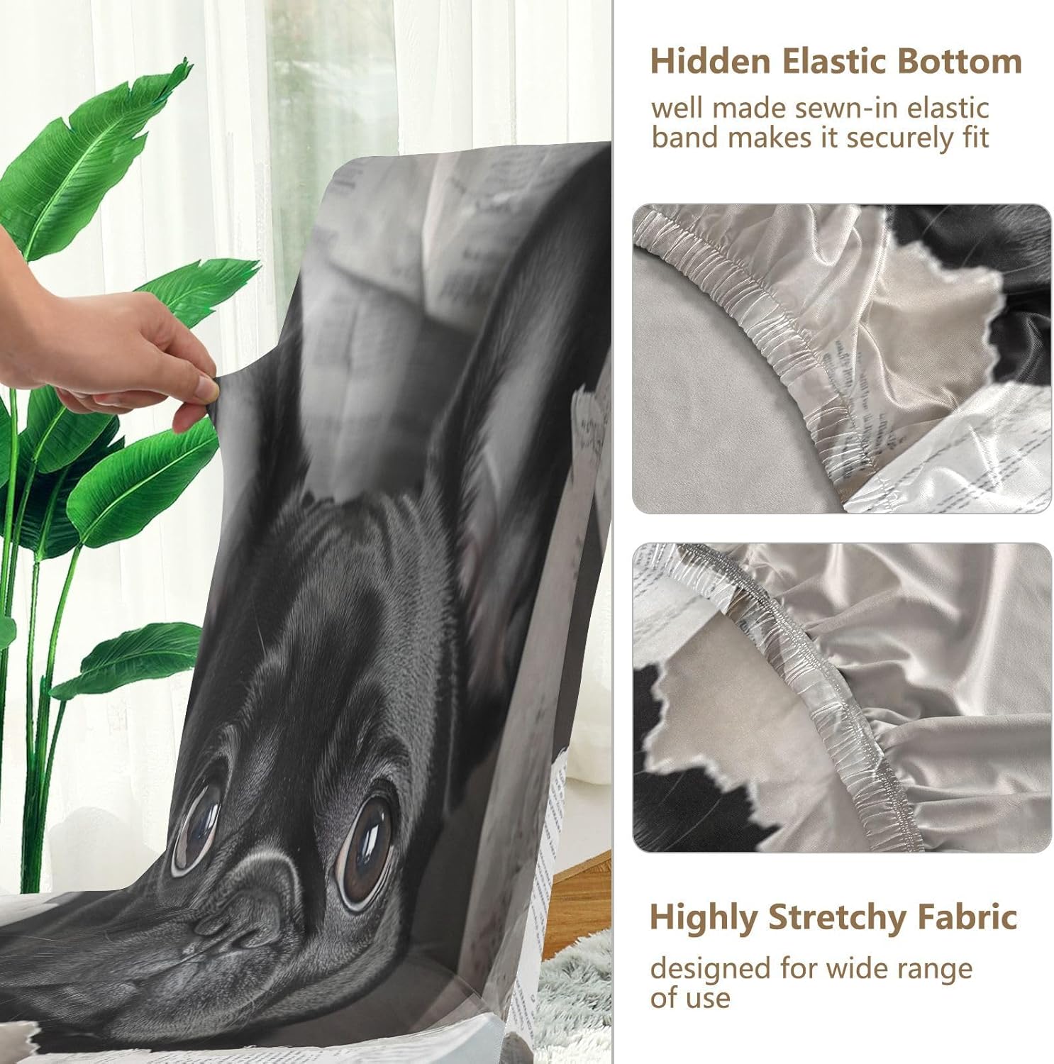 ALAZA Chair Covers for Dining Room, French Bulldog Hole Newspaper Stretch Chair Cover Sets Chair Protector Removable Washable for Ktichen Restaurant Hotel