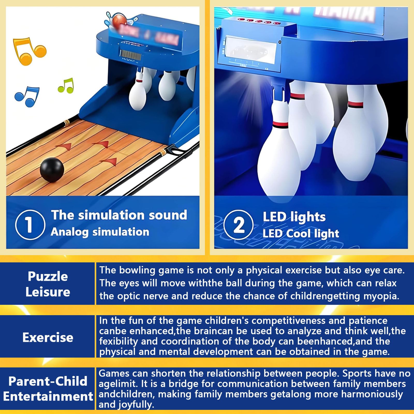Bowling elettronico con Display LED Intelligente e Ritorno Palla Auto. Niente più punteggio Manuale o Raccolta Birilli. Trasforma Il Soggiorno in Un Parco Giochi Genitore-Figlio 3.5m/11ft