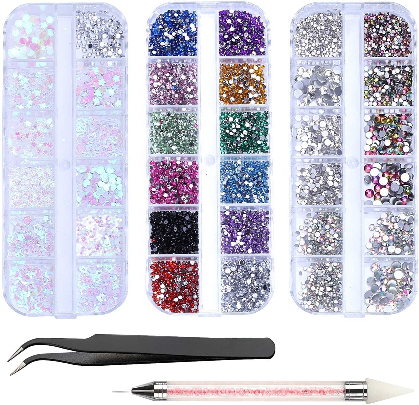 Professional Nail Art Rhinestone Kit with 4200 Pieces, Multi-Color Crystal Gems, Sequins Set, Wax Pencil, Picker Tool for Nail Decoration, DIY Crafts
