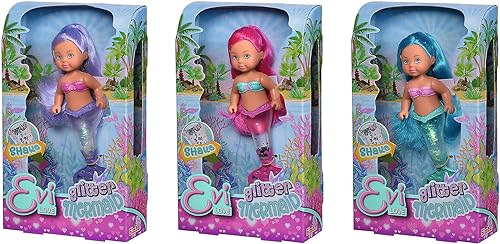 Simba 105733482 - Muñeca de sirena con purpurina Evi Love con aleta de cola, brillante al agitar, solo se suministra un artículo
