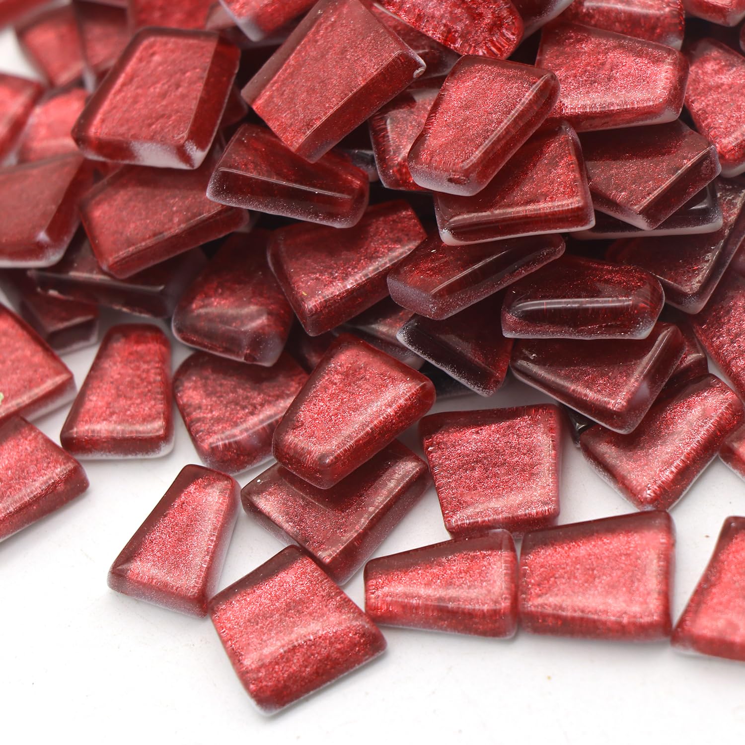Sweven Art Mosaic Tiles, 12-15mm Size, Irregular Trapezoids, 4mm Thick, Glitter Red Color (Pack of 200Gms)-image-48