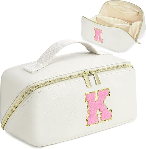 DTBG Bolsa de maquillaje con iniciales personalizadas para mujer, Blanco, K