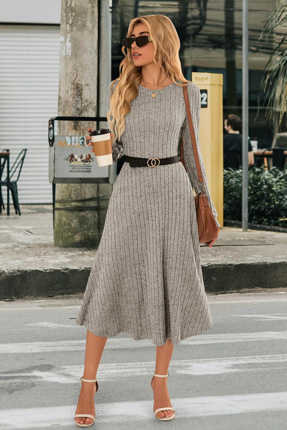 MOLERANI Womens Long Sleeve Casual Dress 2025 Fall Ribbed Knit Sweater Crewneck Midi Wedding Guest Dresses with Pockets - Image 5