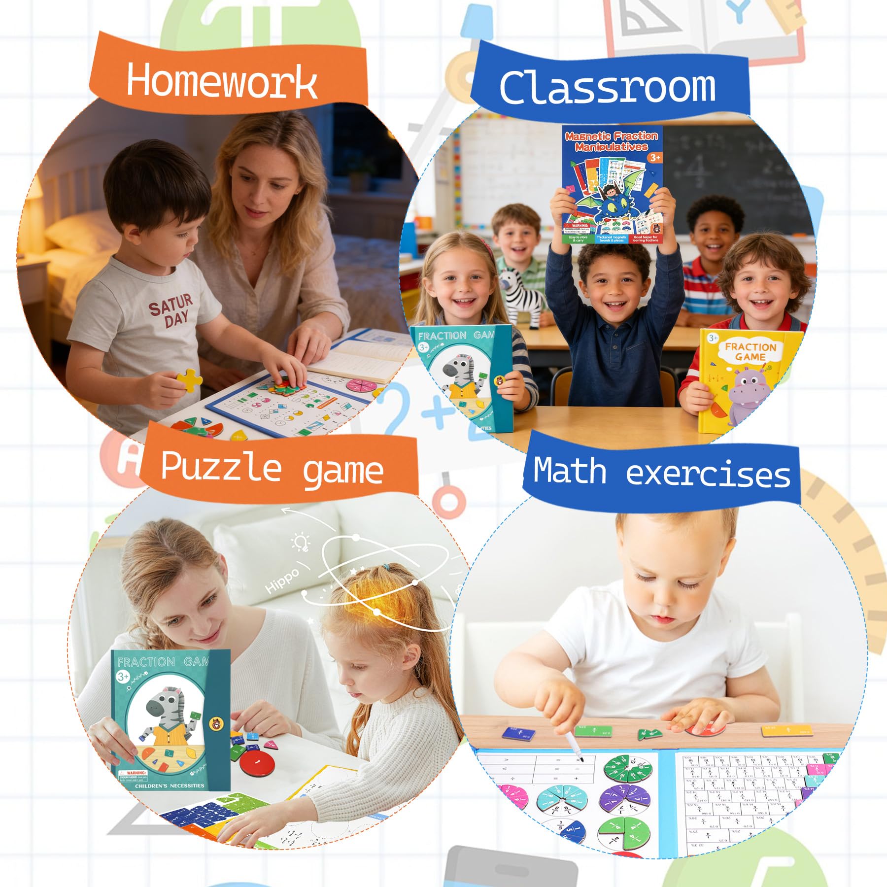 Piastrelle Magnetiche per Frazioni, Cerchi di Frazione con Percentuali e Decimali - Set Materiali Matematica Montessori