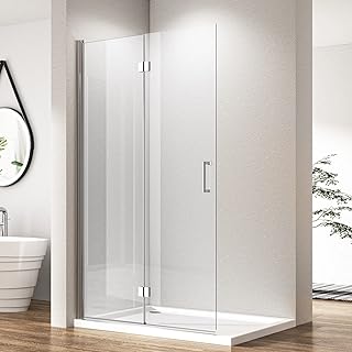 Goezes Walk in Duschwand 120x195 cm Faltbar Dusche, Falttür 120cm Duschtrennwand aus 6mm ESG Sicherheitsglas mit Nano Beschichtung, Walk-in-Dusche Höhe: 195cm
