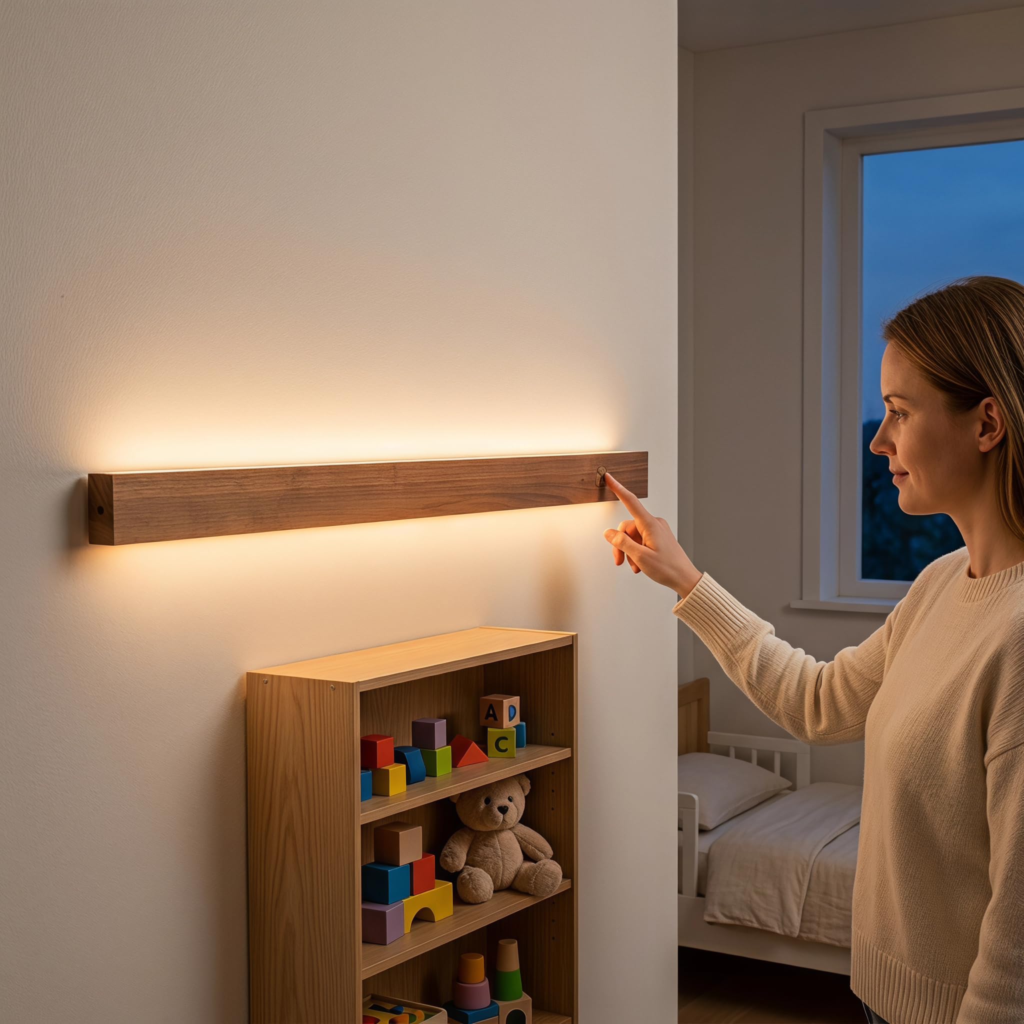 BARCELONA LED Aplique Pared Madera LED 24W Regulable 100cm | Acabado Natural, Luz Cálida 3000K, Uso Interior, Control Táctil, Estilo Nórdico