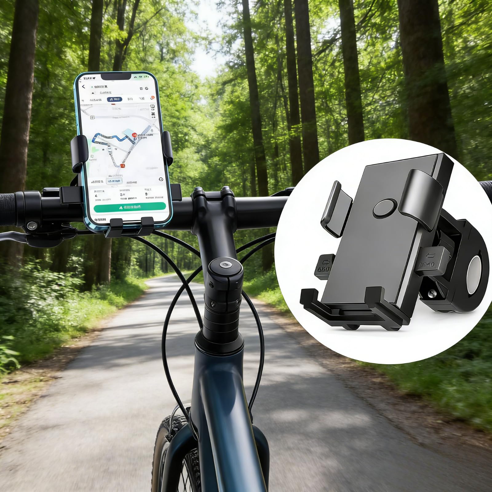 Support de téléphone universel pour moto et vélo, réglable pour vélo, scooter, VTT, vélo électrique, moto tout-terrain, verrouillage/libération rapide, rotation à 360°, amortisseur de