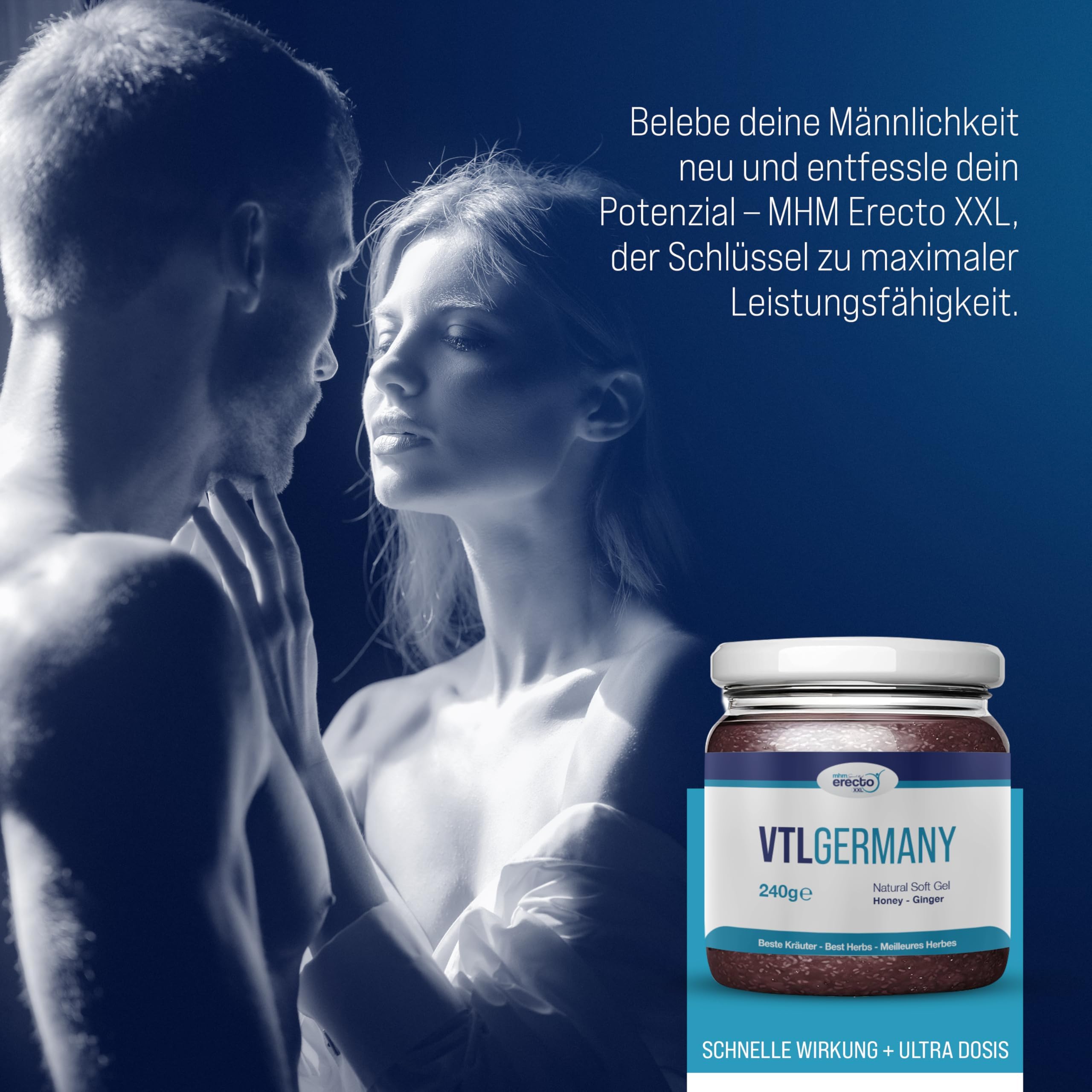 VTL Germany 240g Glas, Sehr Stark für aktive Männer, HOCHDOSIERT Maca und Tribulus Herbal Gel Supplement - 1 Stück