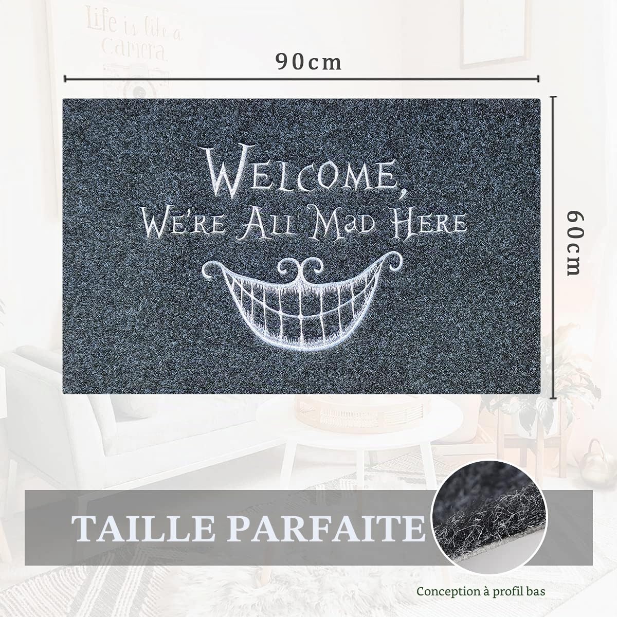 AOAOPQ Tapis de Bienvenue Amusant pour Porte d'entrée et intérieur avec Dos en Caoutchouc antidérapant, 60 x 90 cm, paillasson Smiley très résistant pour entrée, Couloir, Gris