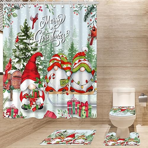 Miniatura 7 de Capoda Juego de 4 cortinas de ducha de baño con 12 ganchos, alfombras de baño antideslizantes, cubierta de tapa de inodoro, tapete de inodoro en U