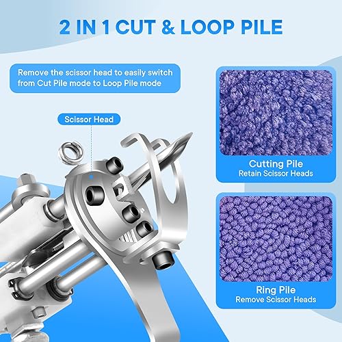 Miniatura 9 de Tufting Gun 2 en 1 - Kit de iniciación de máquina de alfombra de pelo de corte, kit de pistola eléctrica para acolchonar, incluye 10 calcomanías