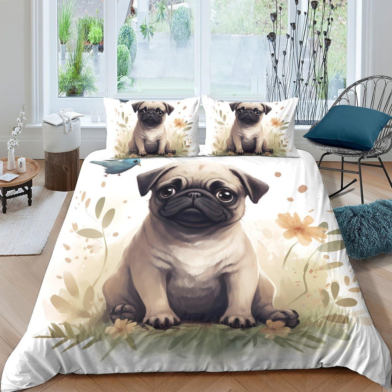 Ctjqhvkz Style-4 3D Printed Pug Dog Fitted Sheet Microfiber Soft Animal Pattern Bed Sheet For Bedroom Dorm Easy Care Decor Single（135X200cm）