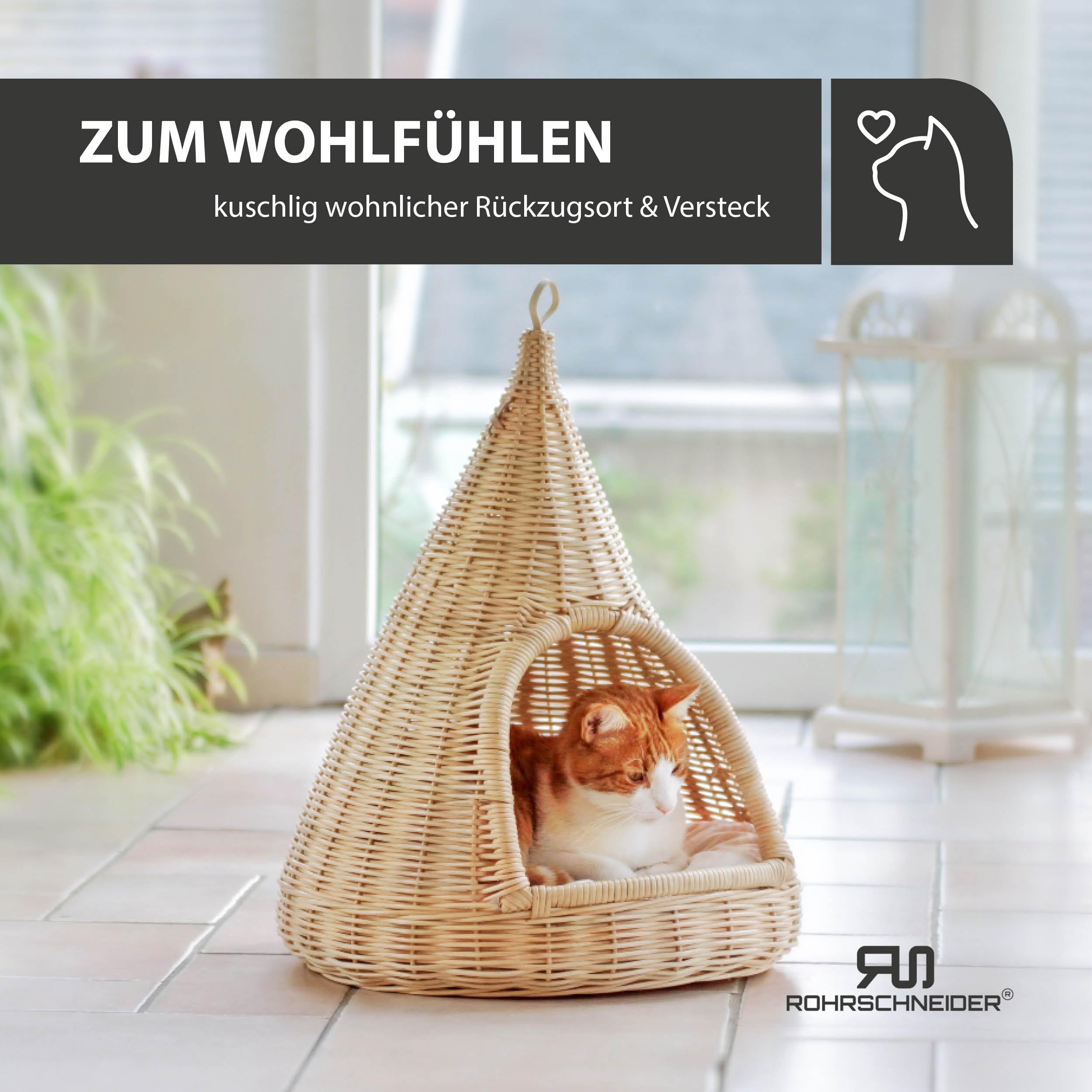 Rohrschneider Hänge-Katzenkorb Sammy, Rattan, Hängen und Stellen, beige