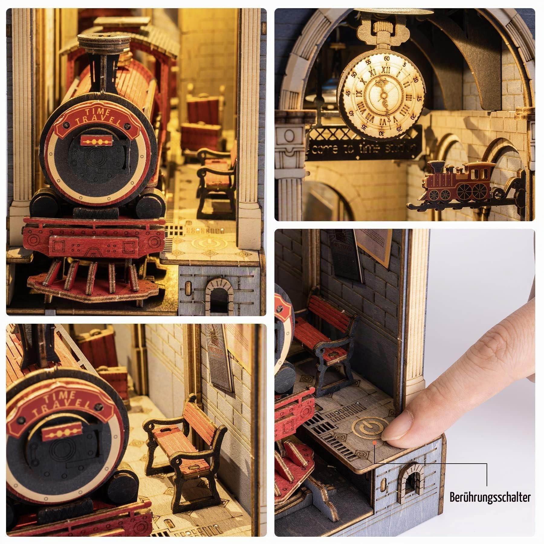 RoWood Book Nook Kit, DIY Booknook Buchstütze Modellbausatz aus Holz - Miniatur Haus mit Licht, 3D Holzpuzzle Bastelset