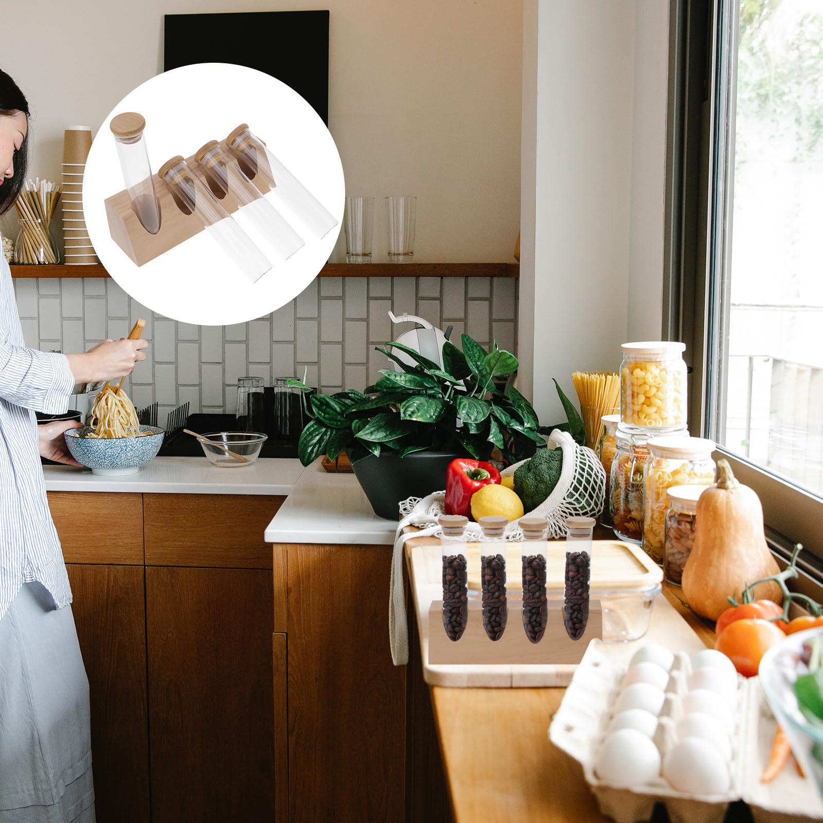 Zerodeko Tubo in Vetro per Caffè 70ml con Supporto in Legno