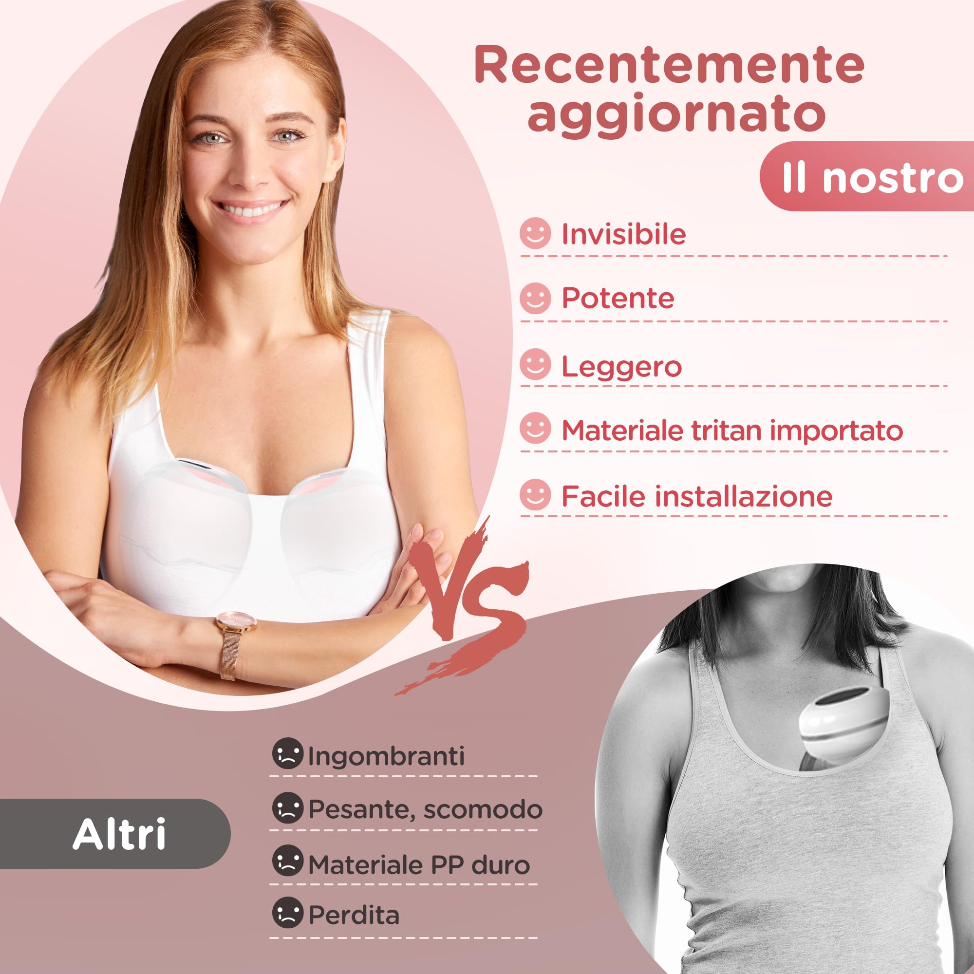 Tiralatte Elettrico Indossabile Portatile, Senza Fili e Silenzioso, Design Discreto Anti-Perdita, Senza BPA,3 Modalità e 12 Livelli, 2 Pezzi per Casa e Viaggio