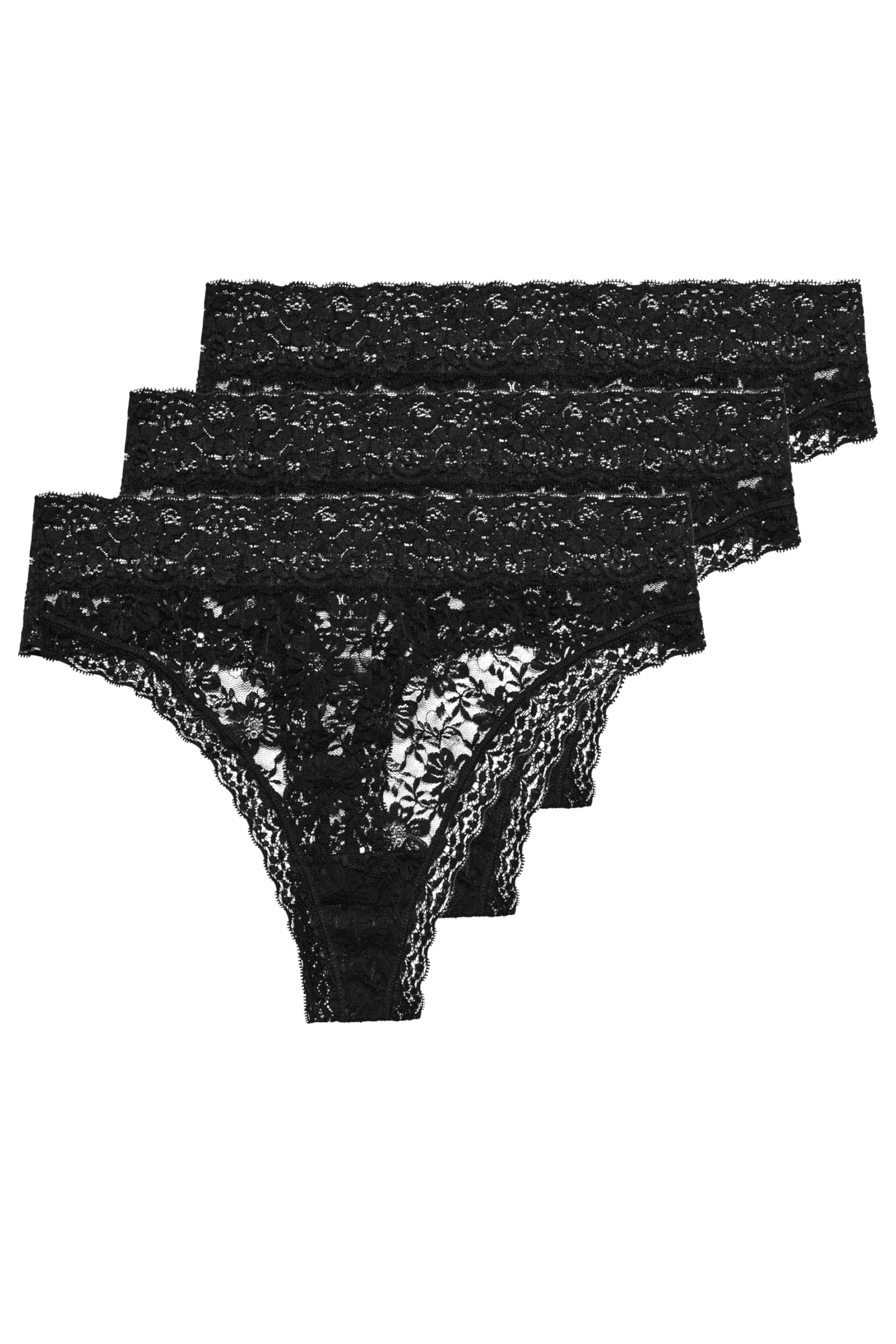 Yours Women's Black 3 Pack Lace High Waisted Thongs In Size 14-16