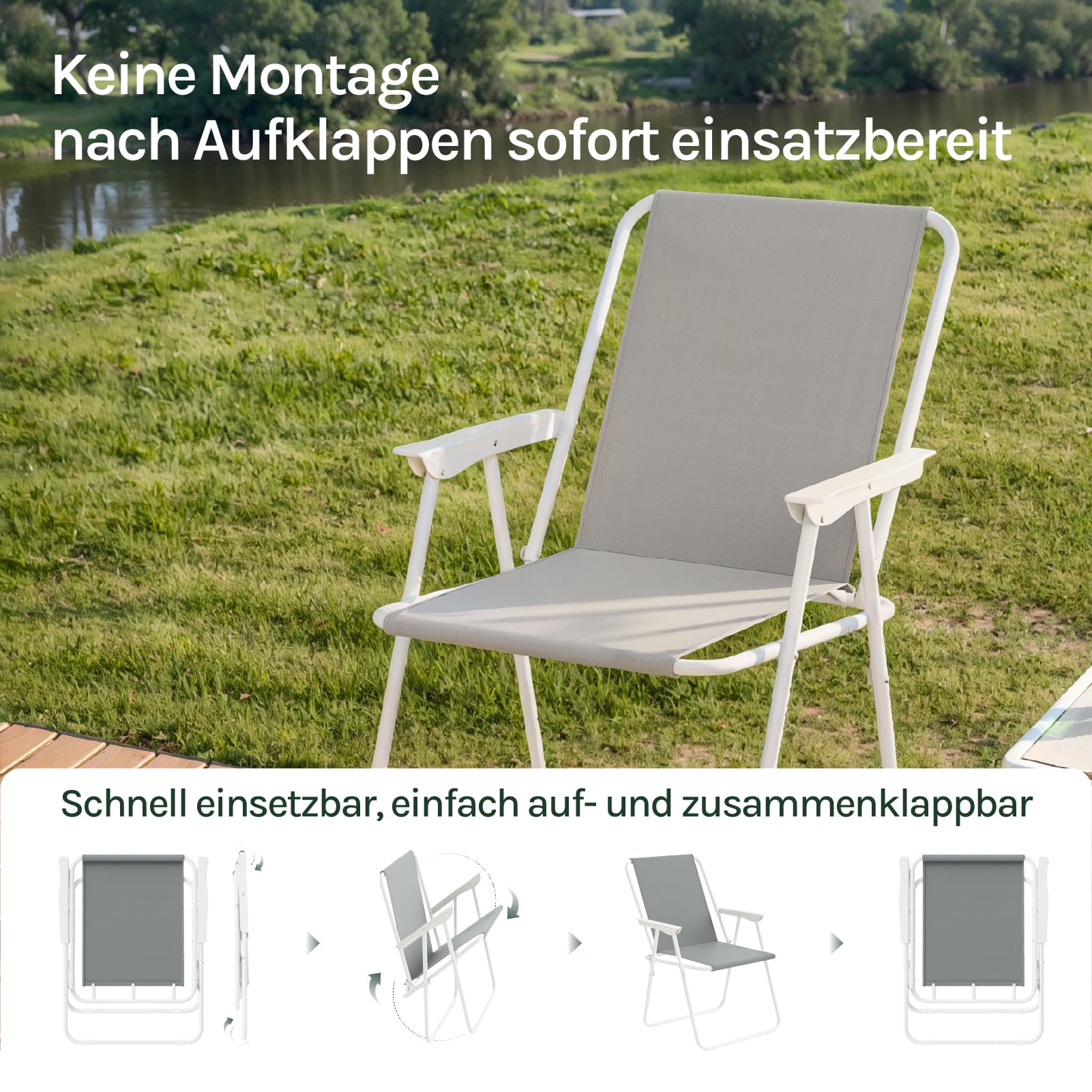 WOLTU Campingstuhl 2er Set Faltbar Leicht, Klappstuhl Camping belastbar bis 100 kg,Gartenstuhl klappbar Strandstuhl für Camping Balkon Garten