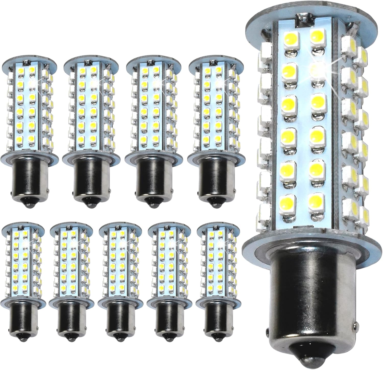 HQRP 10-Pack BA15s Bayonet Base 66 LEDs SMD 3528 LED Bulb Cool White 6300K-7000K 10-30V DC 5W 320-370 Lumen
