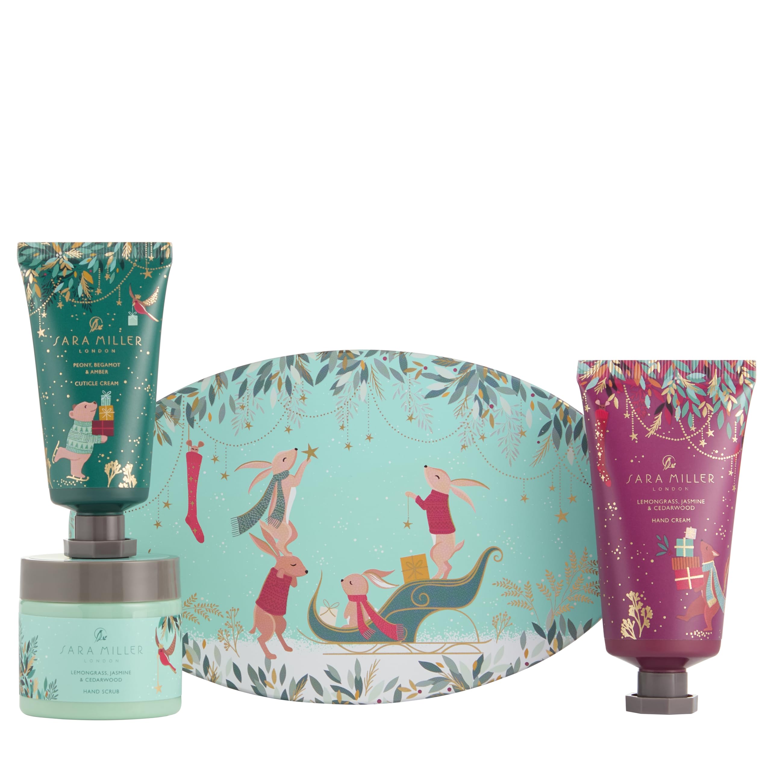 Sara Miller London Hand Cream 50ml, Cuticle Cream 50ml, Hand Scrub 50g In Oval Tin, Moisturiser, Shea Butter, Argan Oil